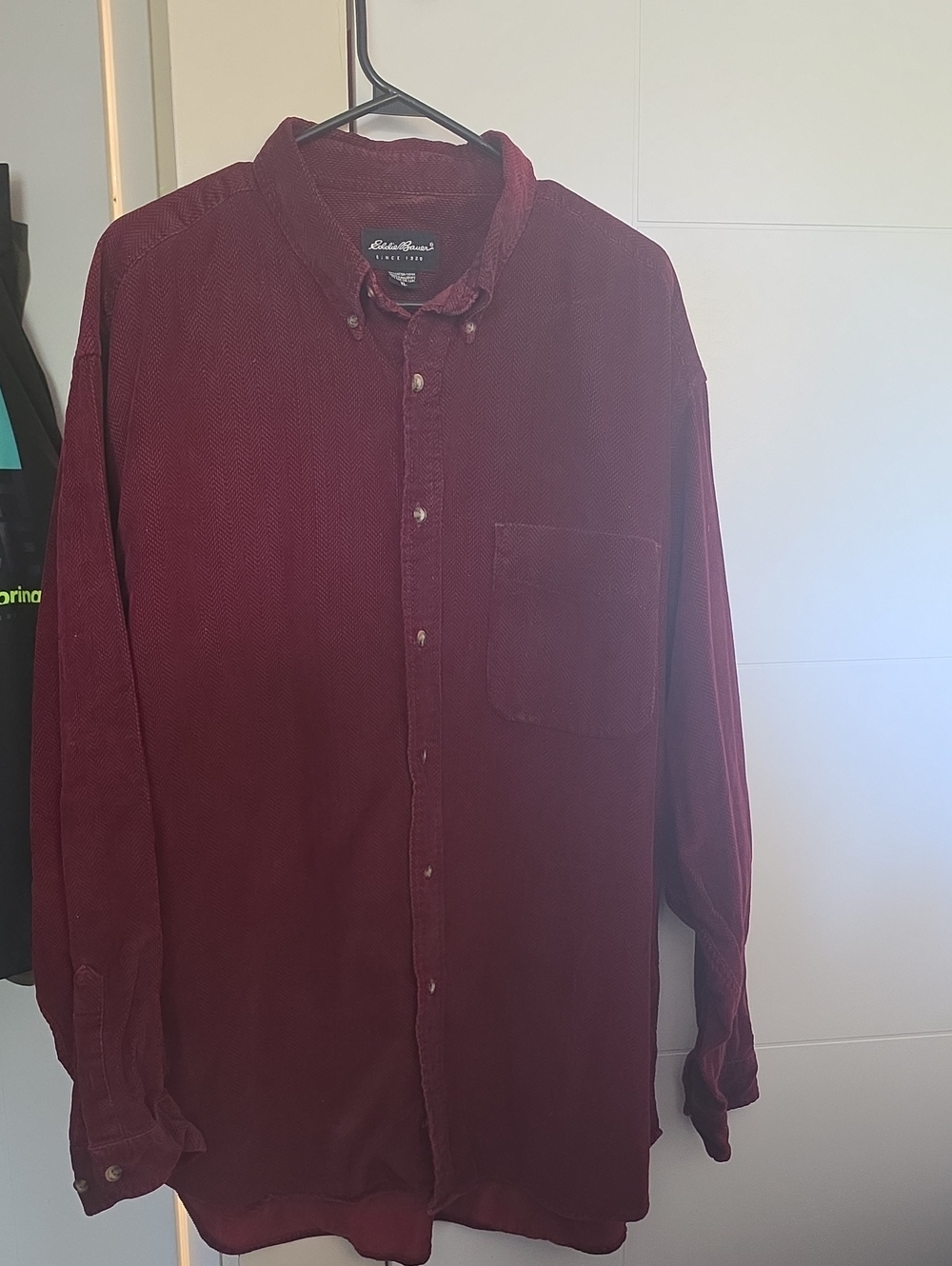 Eddie Bauer Men's Deep Burgundy Button-Down Corduroy Shirt